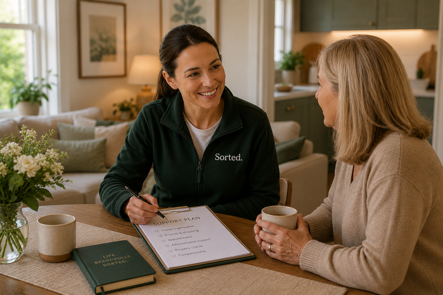 A calm home and lifestyle scene representing the different clients supported by Sorted.